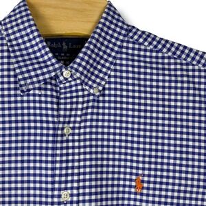 Ralph Lauren Button Down Shirt Men Large Blue Gingham Classic Fit Pony Logo